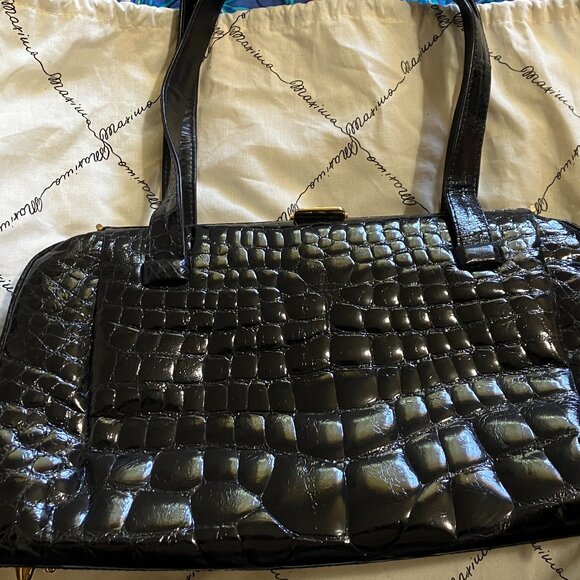 Vintage Titti Dell'Acqua for Maxima Black Leather Genuine Alligator Bag - Picture 7 of 8